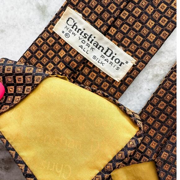 Christian Dior vintage retro 100% silk geometric square slim tie necktie 3” w - Picture 4 of 5